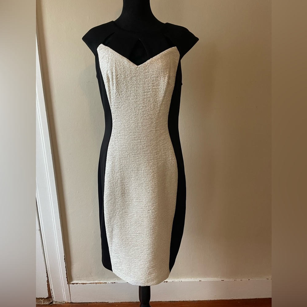 JAX black/soft white contrast dress, w/ cutout neckline, size 10, like new